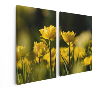 Artaza Canvas Schilderij Tweeluik Gele Tulpen - Bloemen - 80x60 - Foto Op Canvas - Canvas Print