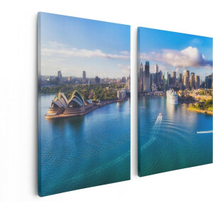 Artaza Canvas Schilderij Tweeluik Sydney Stad bij de Haven - 80x60 - Foto Op Canvas - Canvas Print