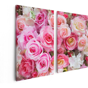 Artaza Canvas Schilderij Tweeluik Roze Rozen Achtergrond - Bloemen - 80x60 - Foto Op Canvas - Canvas Print