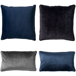 Dutch Decor - KUSSENSET - 4-delig - Matching Velvets - 45x45 cm en 30x50 cm - inclusief binnenkussens - blauw, zwart, grijs - Met Ritssluiting – Decoratie Kussens - Comfortabele kussentjes voor op de Bank