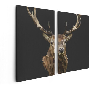 Artaza Canvas Schilderij Tweeluik Origami Hertenkop - Hert - Abstract - 80x60 - Foto Op Canvas - Canvas Print
