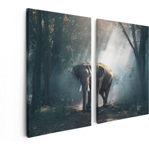 Artaza Canvas Schilderij Tweeluik Olifant In Het Bos Met Zonneschijn - 80x60 - Foto Op Canvas - Canvas Print
