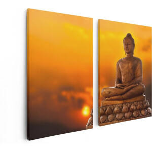 Artaza Canvas Schilderij Tweeluik Boeddha Standbeeld Bij Zonsondergang - 80x60 - Foto Op Canvas - Canvas Print