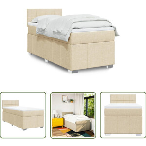vidaXL Boxspringbed - Boxspring - Boxspring met matras stof crèmekleurig 90x200 cm - Matras - Pocketveringmatras - Creme Kleurt