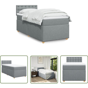 vidaXL Boxspringbed - Boxspring - Boxspring met matras stof lichtgrijs 90x190 cm - Matras - Topmatras - Ligcomfort