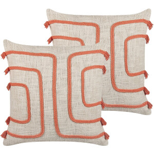 PLEIONE - Sierkussen set van 2 - Beige/Koraal - 45 x 45 cm - Katoen