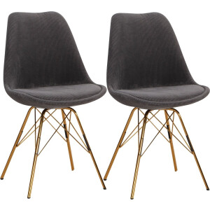 eetkamerstoel set van 2 Cara stof antraciet keukenstoel met gouden poten, corduroy kuipstoel Scandinavisch design, gestoffeerde stoel met stoffen bekleding, stoel gestoffeerd