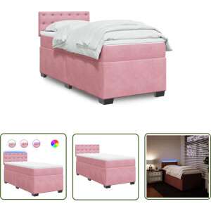 vidaXL Led Bed - Boxspring Bed - Boxspring met matras fluweel roze 90x190 cm - Velvet Bed - Pink Bed - Tweepersoonsbed