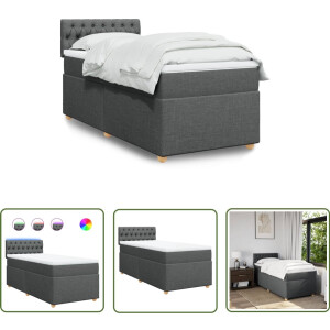 vidaXL Boxspringbed - Boxspring - Boxspring met matras stof donkergrijs 100x200 cm - Matras - Led Verlichting - Pocketvering