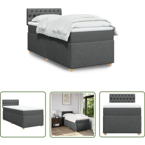 vidaXL Boxspringbed - Boxspring - Boxspring met matras stof donkergrijs 90x200 cm - Matras - Pocketveringmatras - Donkere Grijze Boxspring