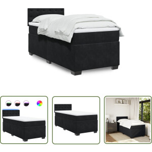 vidaXL Fluweel Bed - Boxspringbed - Boxspring met matras fluweel zwart 80x200 cm - Zwezerg Bed - Led Licht Bed - Comfortabel Bed