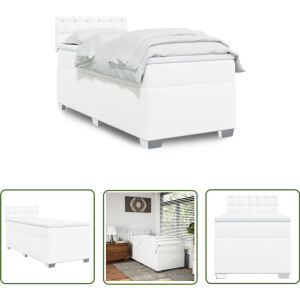 vidaXL Boxspringbed - Boxspring - Boxspring met matras kunstleer wit 100x200 cm - Kunstleder Bed - Witte Boxspring - Tweepersoons Bed