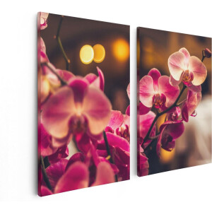 Artaza Canvas Schilderij Tweeluik Roze Orchidee Bloemen - 80x60 - Foto Op Canvas - Canvas Print