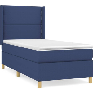 vidaXL - Boxspring - met - matras - stof - blauw - 90x190 - cm