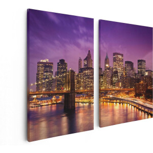 Artaza Canvas Schilderij Tweeluik Skyline New York Van Centrum In Het Paars - 80x60 - Foto Op Canvas - Canvas Print