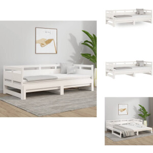 vidaXL Slaapbank - Slaapbanken - Uitschuifbare Slaapbank - Bedbank - Slaapbank uitschuifbaar massief grenenhout wit 2x(90x200) cm