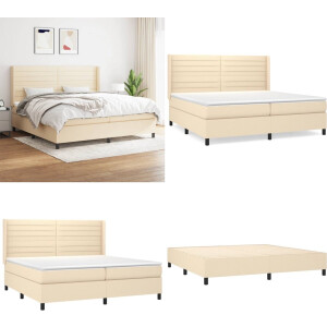 vidaXL Boxspring met matras stof crèmekleurig 200x200 cm - Boxspring - Boxsprings - Bed - Slaapmeubel