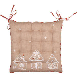 Clayre & Eef Stoelkussen Foam 40x40x4 cm Bruin Katoen Gingerbread house