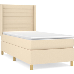 vidaXL - Boxspring - met - matras - stof - crèmekleurig - 80x200 - cm