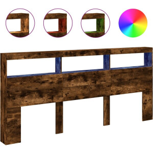 vidaXL - Hoofdbordkast - met - LED-verlichting - 220x17x102 - cm - gerookt - eiken
