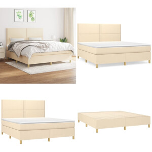 vidaXL Boxspring met matras stof crèmekleurig 180x200 cm - Boxspring - Boxsprings - Bed - Slaapmeubel