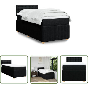 vidaXL Boxspringbed - Boxspring - Boxspring met matras stof zwart 90x200 cm - Matras - Pocketveringmatras - Slaapcomfort