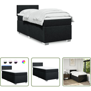 vidaXL Boxspringbed - Boxspring - Boxspring met matras stof zwart 90x200 cm - Slaapcomfort - Matras - Led Verlichting