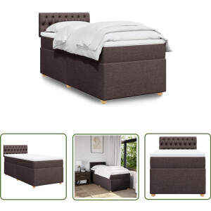 vidaXL Boxspringbed - Boxspring - Boxspring met matras stof donkerbruin 90x200 cm - Matras - Pocketveringmatras - Slaapcomfort