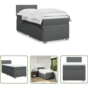 vidaXL Boxspringbed - Boxspring - Boxspring met matras stof donkergrijs 100x200 cm - Slaapcomfort - Matras - Topmatras