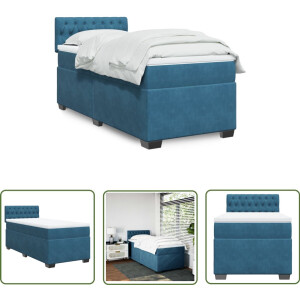 vidaXL Boxspring Bed - Boxspring - Boxspring met matras fluweel donkerblauw 90x200 cm - Fluweel Bed - Dark Blue Bed - Tweepersoonsbed