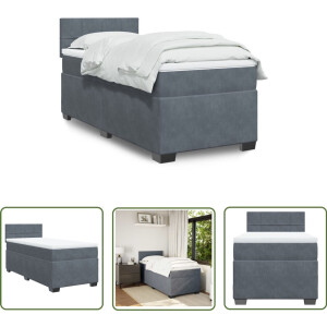 vidaXL Fluweel Bed - Boxspring - Boxspring met matras fluweel donkergrijs 80x200 cm - Donkere Kleuren - Tweepersoons Bed - Luxe Bed
