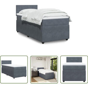 vidaXL Slaapcomfort - Boxspring - Boxspring met matras fluweel donkergrijs 90x200 cm - Fluweel - Donker Grijs - Pocketveringmatras