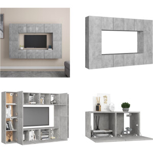vidaXL 8-delige Tv-meubelset spaanplaat betongrijs - Tv-meubelset - Tv-meubelsets - Tv Meubelset - Tv Meubelsets