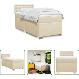 vidaXL Boxspringbed - Boxspring - Boxspring met matras stof crèmekleurig 90x200 cm - Creme Kleurig - Matras - Pocketveringmatras