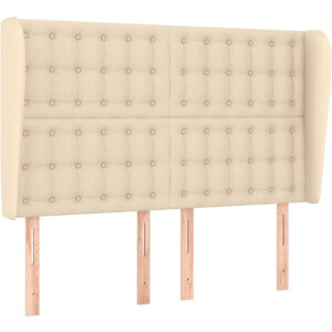 vidaXL - Hoofdbord - met - randen - 147x23x118/128 - cm - stof - crèmekleurig