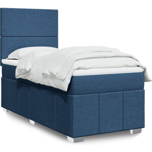 vidaXL - Boxspring - met - matras - stof - blauw - 90x200 - cm