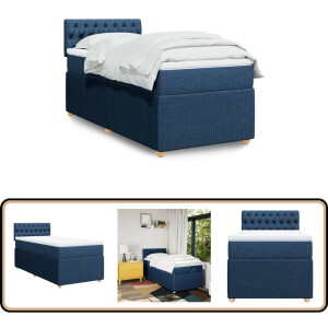 vidaXL Boxspring met matras stof blauw 80x200 cm