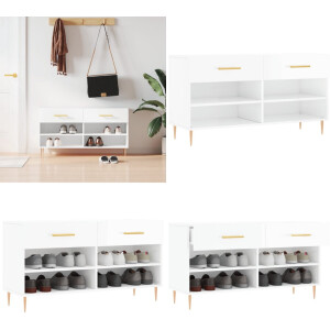 vidaXL Schoenenbank 102x35x55 cm bewerkt hout hoogglans wit - Schoenenbank - Schoenenbanken - Opbergbank - Schoenenkast