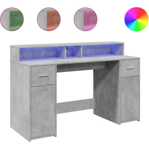 vidaXL - Bureau - met - LED-verlichting - 140x55x91 - cm - bewerkt - hout - betongrijs