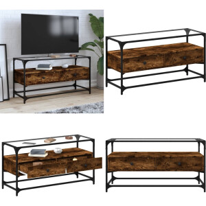 vidaXL Tv-meubel met glazen blad 98x35x51 cm hout gerookt eikenkleurig - Tv-meubel - Tv-meubelen - Tv Kast - Opbergkast