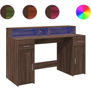 vidaXL - Bureau - met - LED-verlichting - 140x55x91 - cm - hout - bruin - eikenkleurig