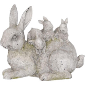 Clayre & Eef Decoratie Beeld Konijn 34*18*29 cm Grijs Kunststof Decoratief Figuur Decoratieve Accessoires Woonaccessoires