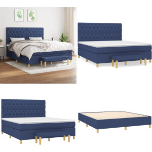 vidaXL Boxspring met matras stof blauw 160x200 cm - Boxspring - Boxsprings - Pocketveringbed - Bed