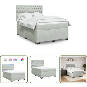 vidaXL Boxspring Bed - Boxspring - Boxspring met matras fluweel lichtgrijs 140x190 cm - Fluweel Bed - Grijs Bed - Tweepersoons Bed