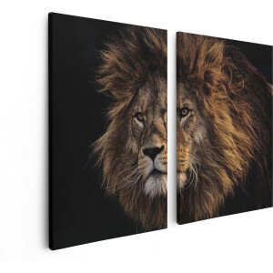 Artaza Canvas Schilderij Tweeluik Leeuw - Leeuwenkop - 80x60 - Foto Op Canvas - Canvas Print