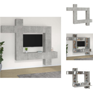 vidaXL Tv-meubelset - Tv-meubelsets - Tv-meubel - Tv Meubelset - 9-delige Tv-meubelset bewerkt hout betongrijs