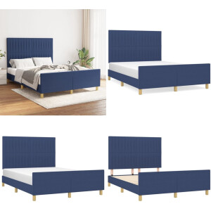 vidaXL Bedframe zonder matras stof blauw 140x200 cm - Bedframe Met Hoofdeinde - Bedframes Met Hoofdeindes - Bed - Slaapmeubel