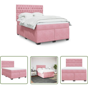 vidaXL Fluweel Bed - Boxspring - Boxspring met matras fluweel roze 140x200 cm - Roze Bed - Boxspring Set - Matras
