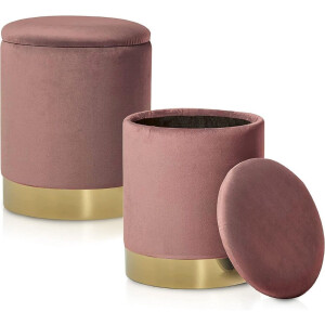 ApexArte® Fluwelen Voetenbank Set met Opbergruimte en Multifunctioneel Ontwerp voor Woonkamer - Roze
