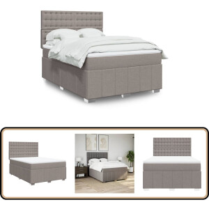 vidaXL Boxspring met matras stof taupe 140x200 cm